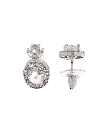 VOJ Silver Plated Oval Shaped Ad Stone Studded Chain Set