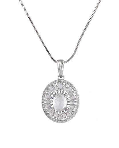 VOJ Silver Plated Oval Shaped Ad Stone Studded Chain Set