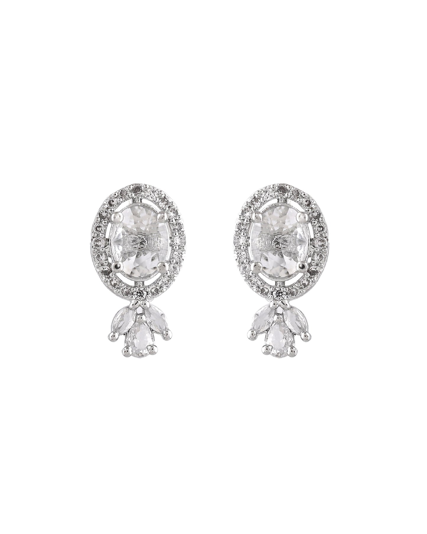 VOJ Silver Plated Oval Shaped Ad Stone Studded Chain Set