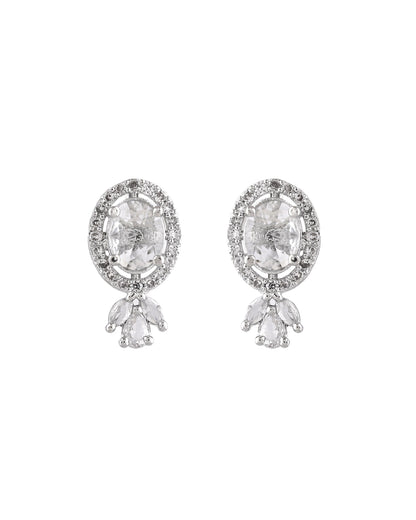 VOJ Silver Plated Oval Shaped Ad Stone Studded Chain Set