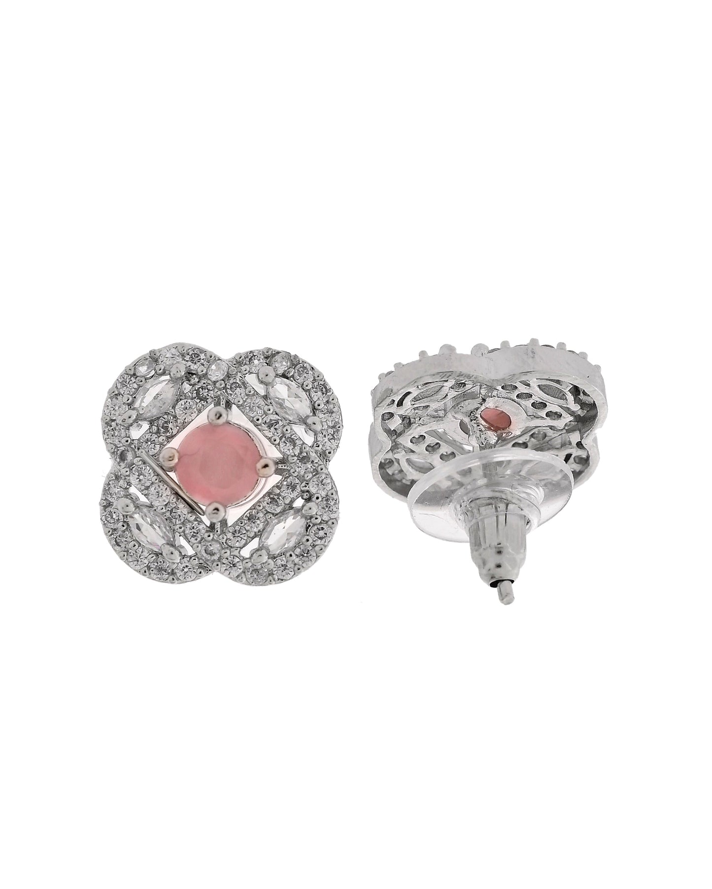 VOJ Silver Plated Floral Shaped Baby Pink Circular Ad Chain Set
