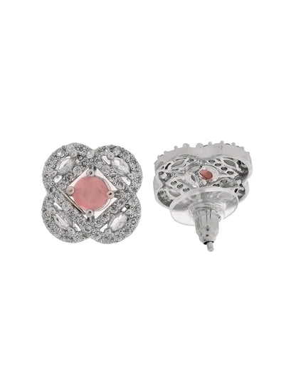VOJ Silver Plated Floral Shaped Baby Pink Circular Ad Chain Set