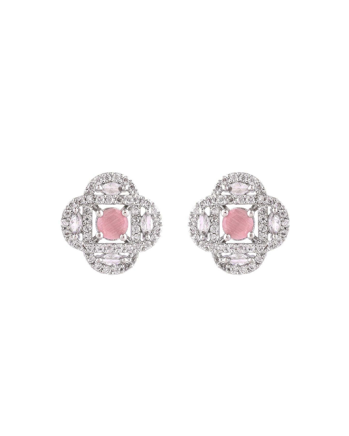 VOJ Silver Plated Floral Shaped Baby Pink Circular Ad Chain Set