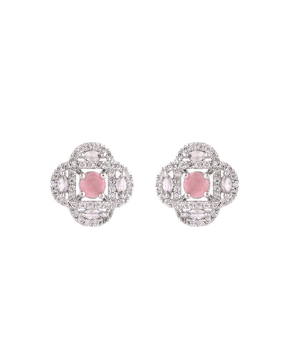 VOJ Silver Plated Floral Shaped Baby Pink Circular Ad Chain Set