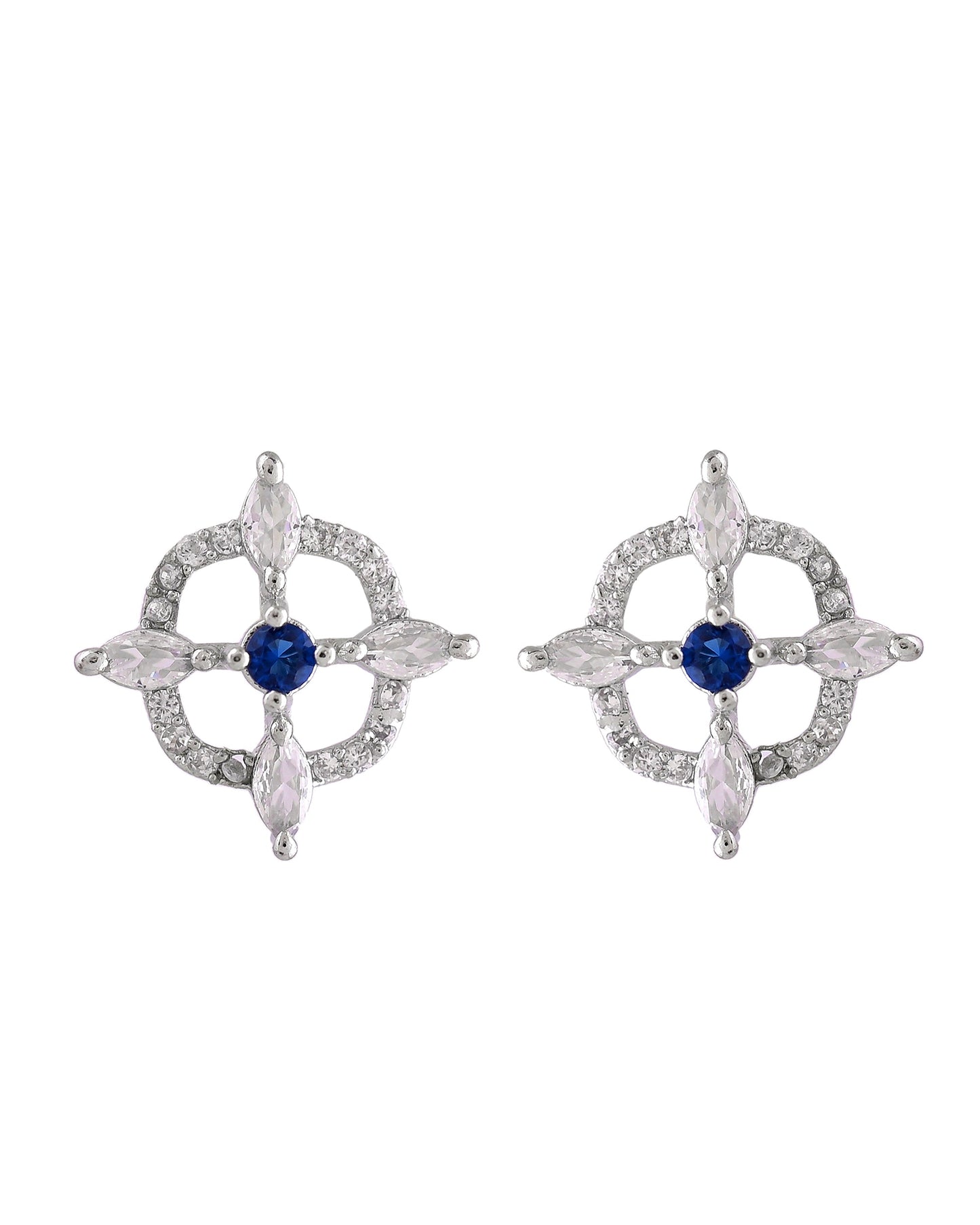 VOJ Silver Plated Blue Circular Stone Studded Sun Shaped Ad Pendant With Chain Set