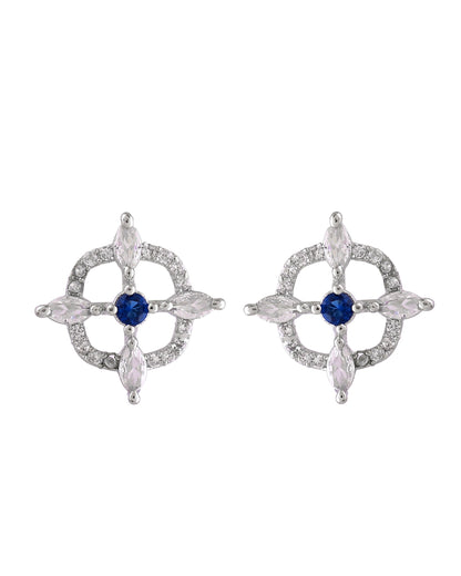 VOJ Silver Plated Blue Circular Stone Studded Sun Shaped Ad Pendant With Chain Set