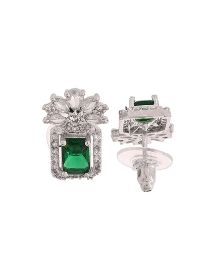 VOJ Silver Plated Green Rectangular Shaped Ad Chain Set