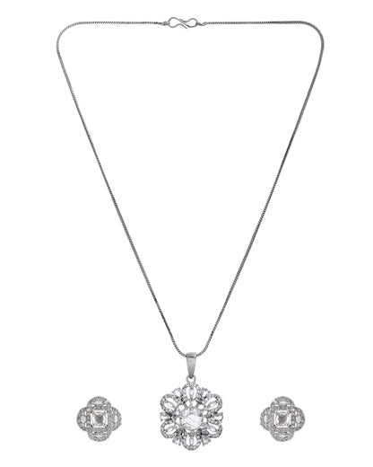VOJ Silver Plated Circular Shaped Floral Ad Chain Set