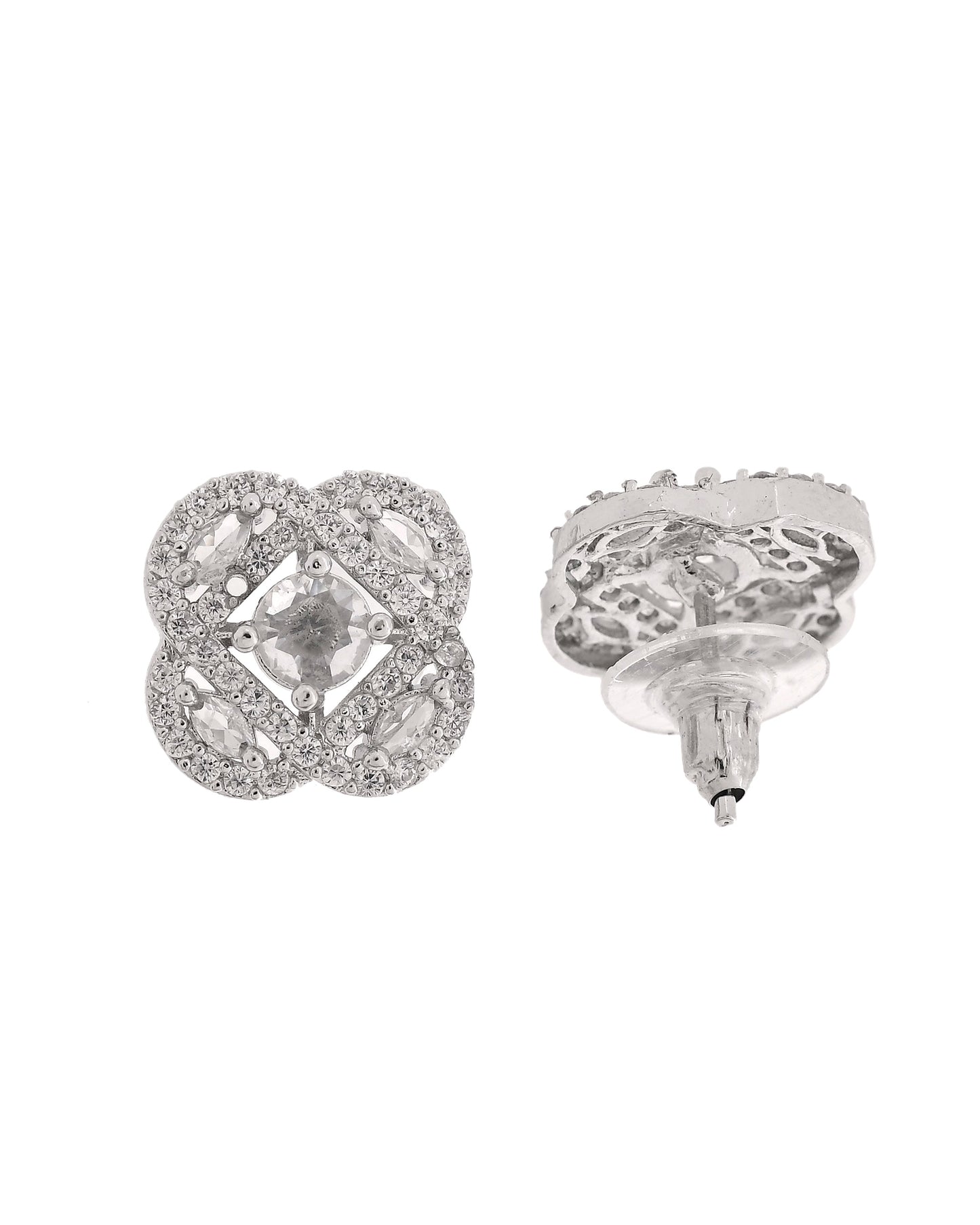 VOJ Silver Plated Circular Shaped Floral Ad Chain Set