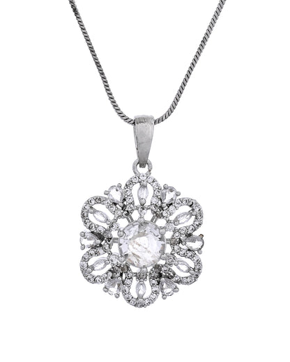 VOJ Silver Plated Circular Shaped Floral Ad Chain Set