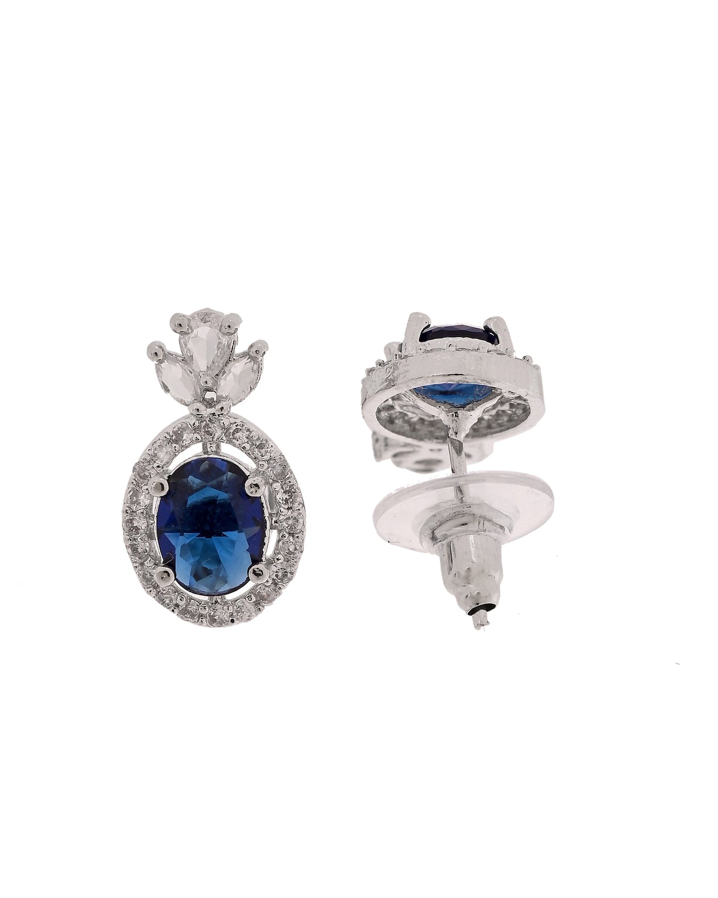 VOJ Silver Plated Oval Shaped Blue Stone Studded Ad Chain Set