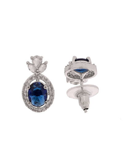 VOJ Silver Plated Oval Shaped Blue Stone Studded Ad Chain Set