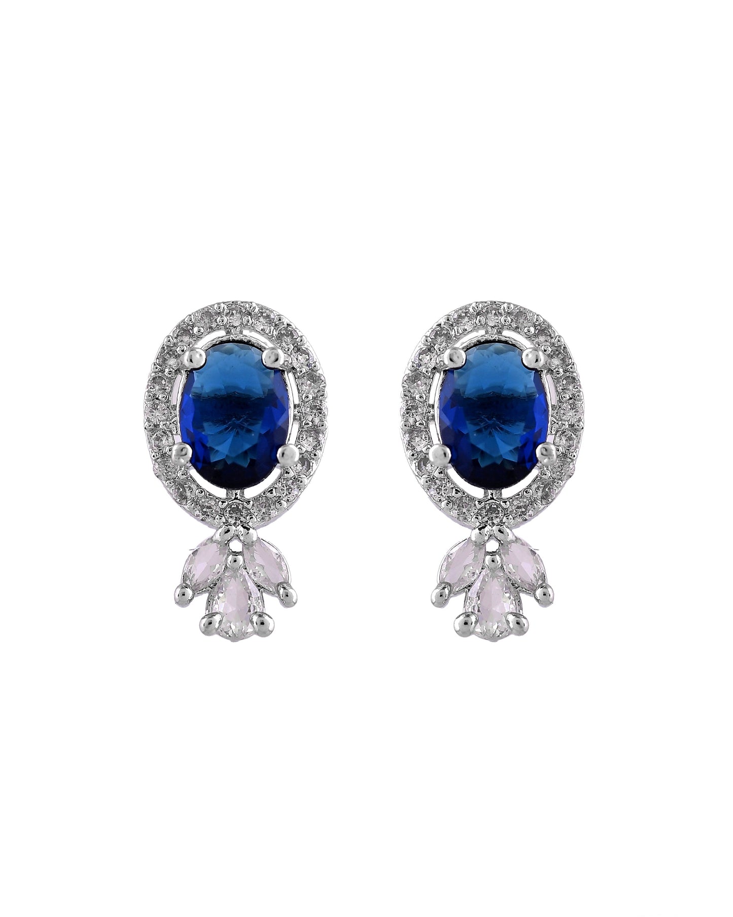 VOJ Silver Plated Oval Shaped Blue Stone Studded Ad Chain Set