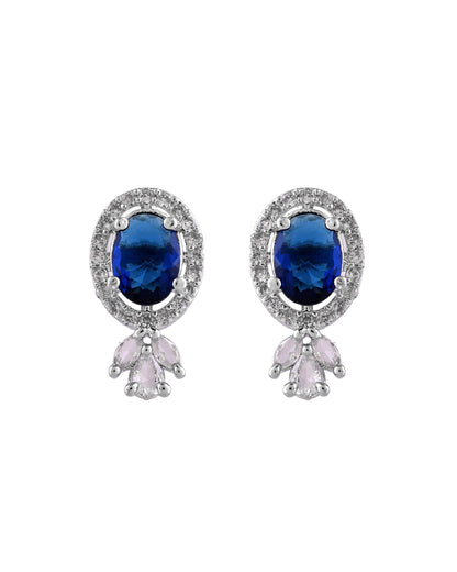 VOJ Silver Plated Oval Shaped Blue Stone Studded Ad Chain Set
