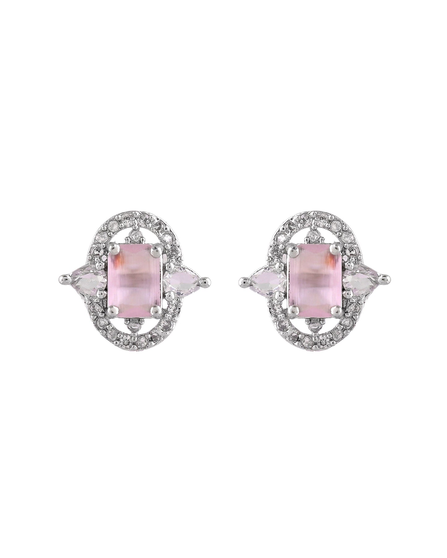 VOJ Silver Plated Baby Pink Rectangular Shaped Ad Chain Set