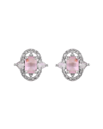 VOJ Silver Plated Baby Pink Rectangular Shaped Ad Chain Set
