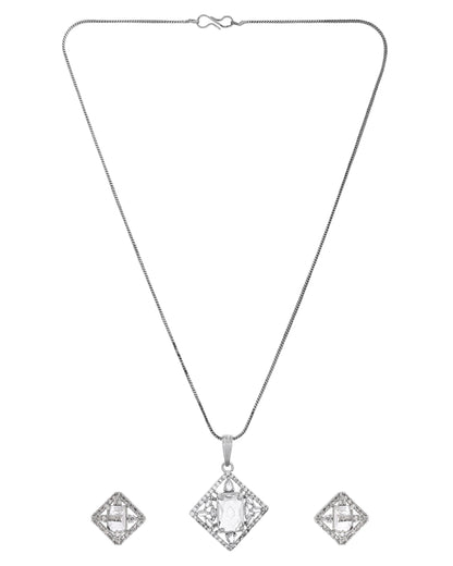 VOJ Silver Plated Square Shaped Ad Pendant With Chain Set