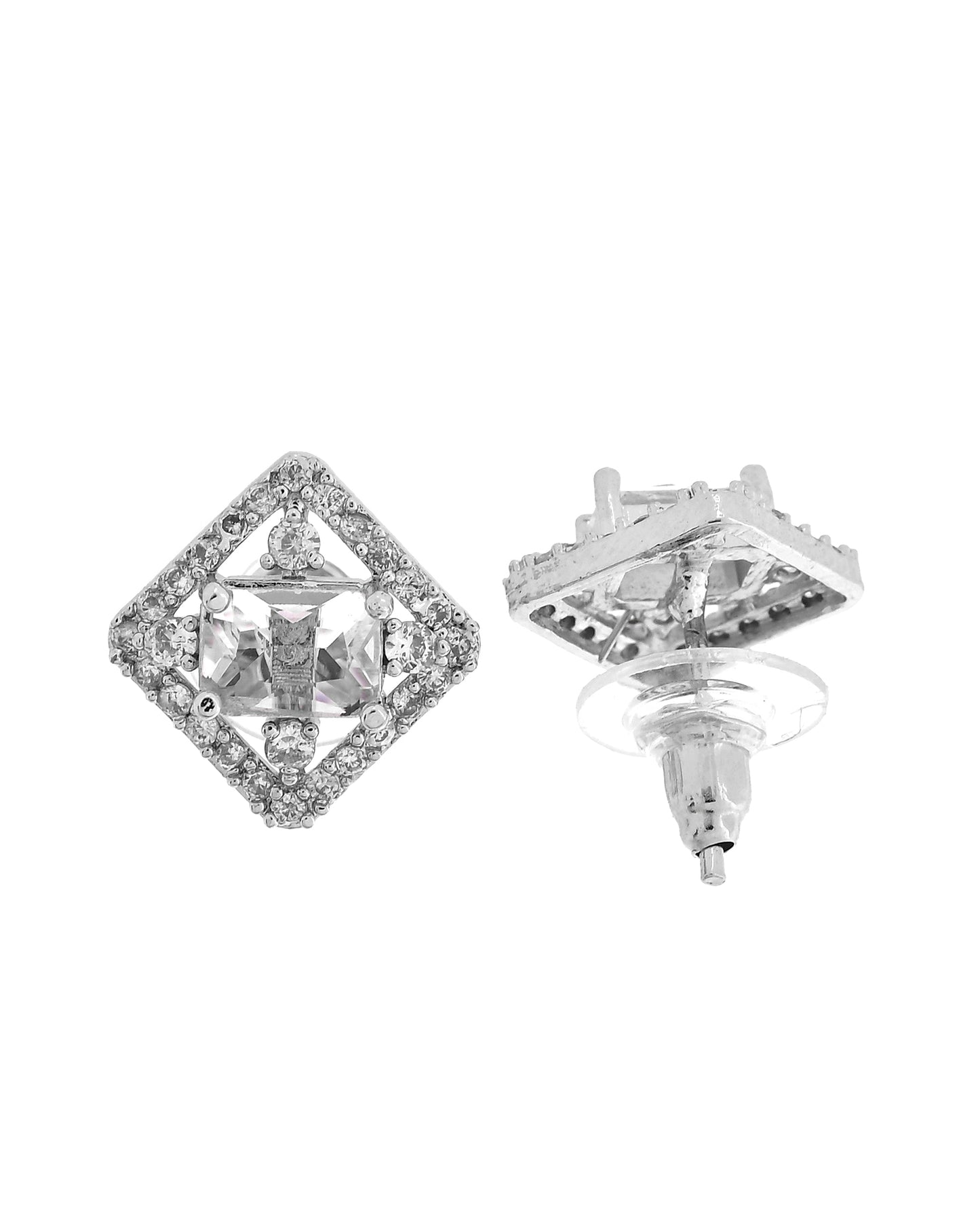 VOJ Silver Plated Square Shaped Ad Pendant With Chain Set