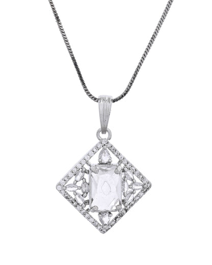 VOJ Silver Plated Square Shaped Ad Pendant With Chain Set