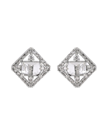 VOJ Silver Plated Square Shaped Ad Pendant With Chain Set