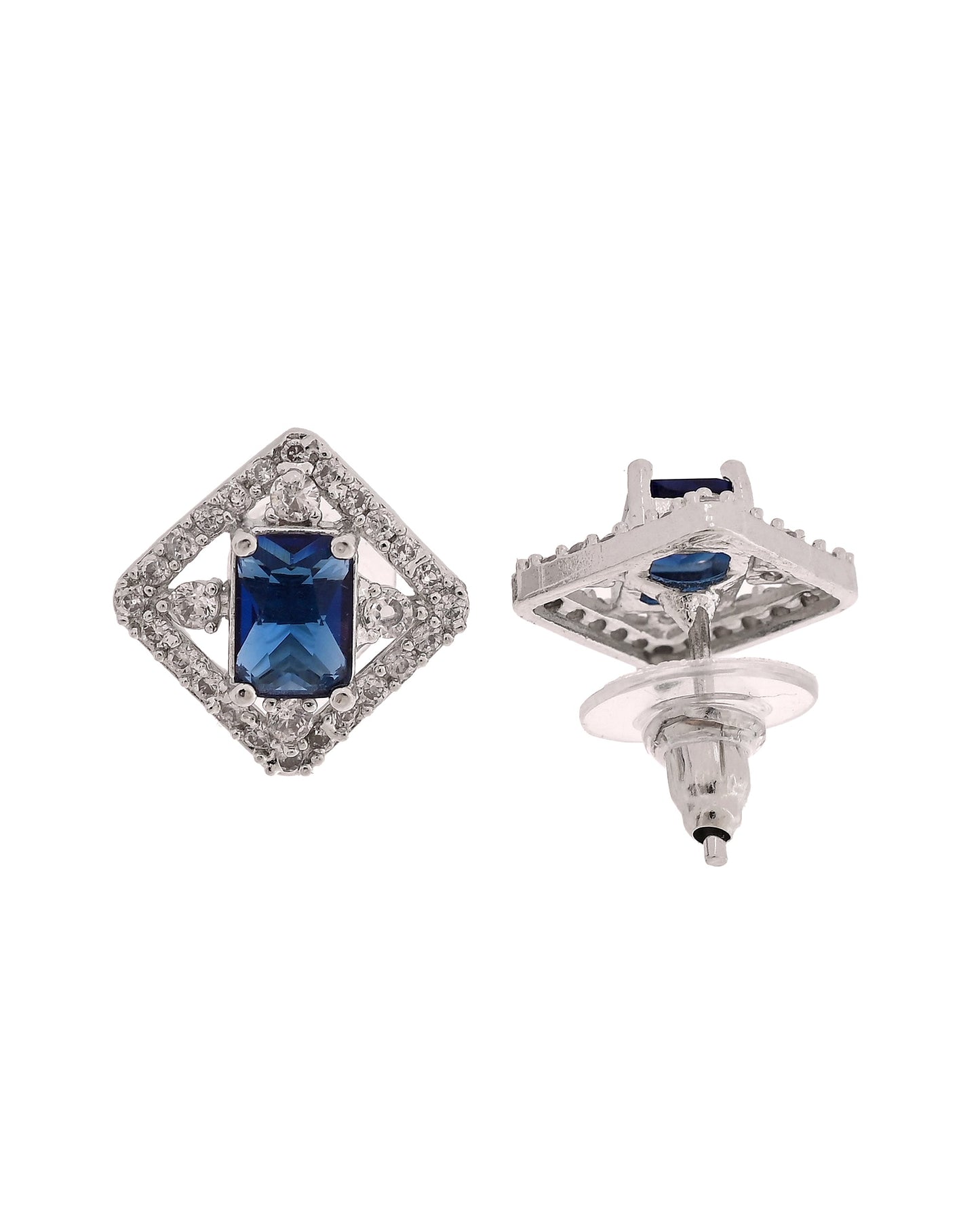 VOJ Silver Plated Blue Rectangular Shaped Stone With Square Shaped Ad Pendant With Chain Set