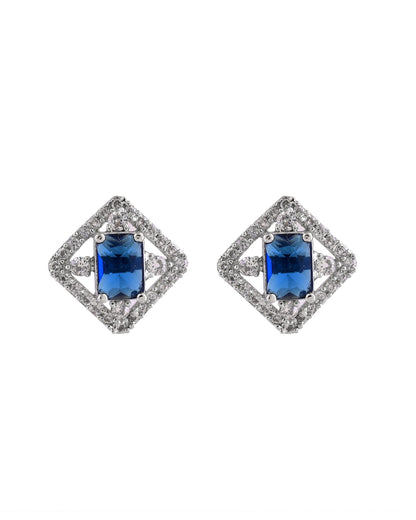 VOJ Silver Plated Blue Rectangular Shaped Stone With Square Shaped Ad Pendant With Chain Set