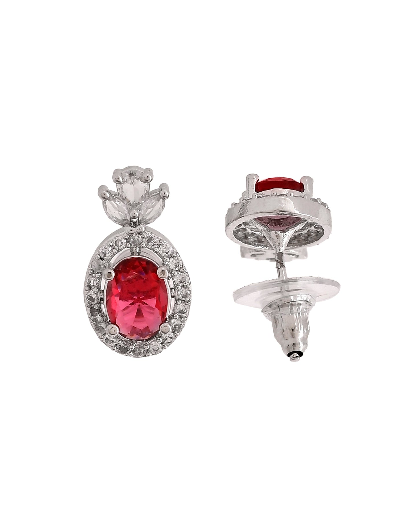 VOJ Silver Plated Oval Shaped Ruby Red Ad Chain Set
