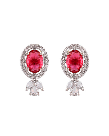 VOJ Silver Plated Oval Shaped Ruby Red Ad Chain Set