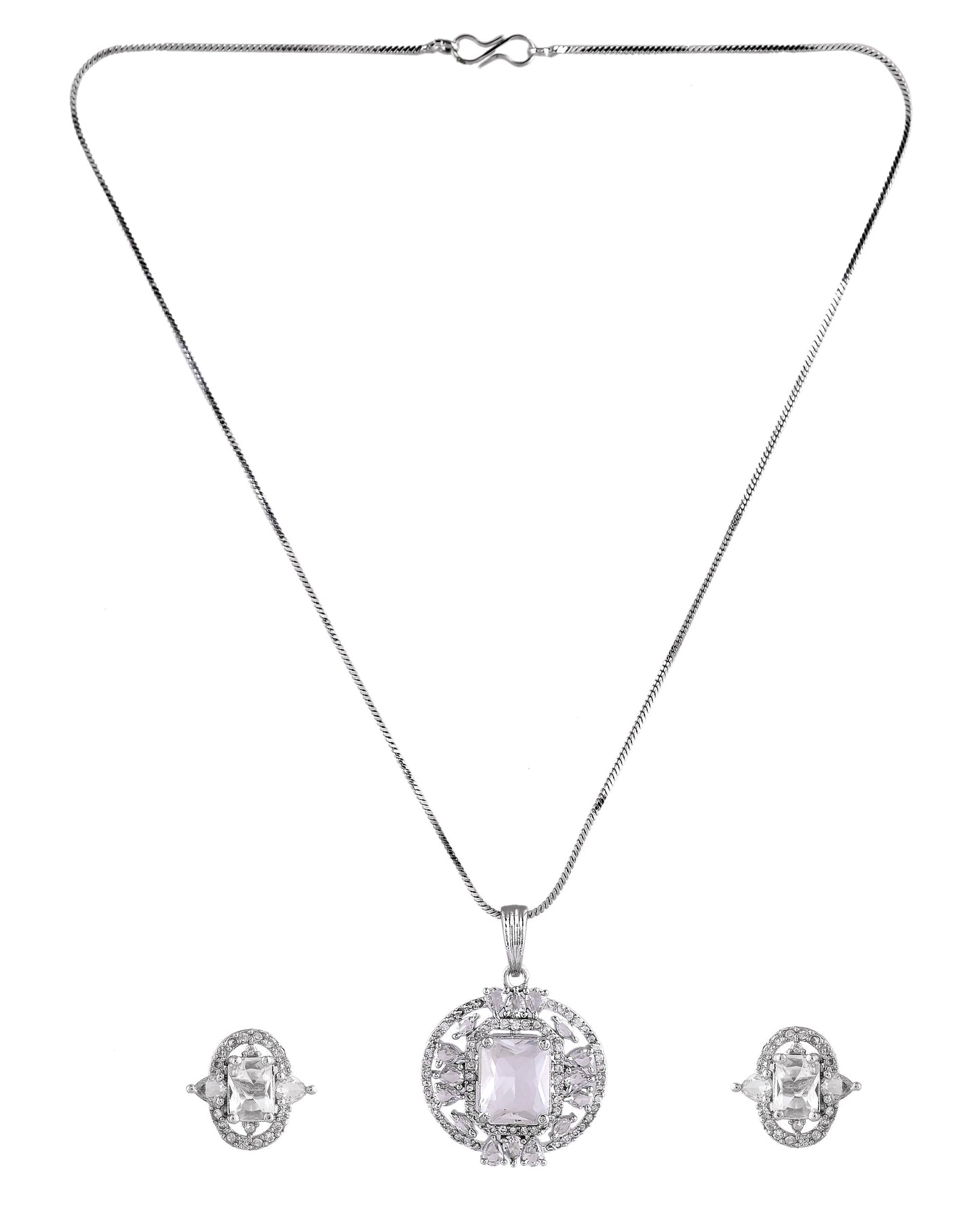 VOJ Silver Plated Rectangular Ad Stone Studded Chain Set