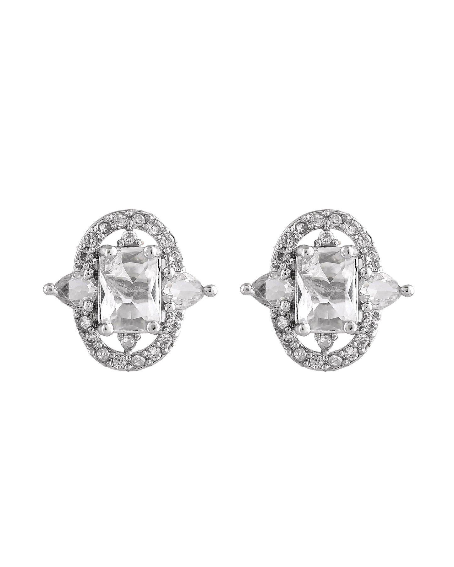 VOJ Silver Plated Rectangular Ad Stone Studded Chain Set