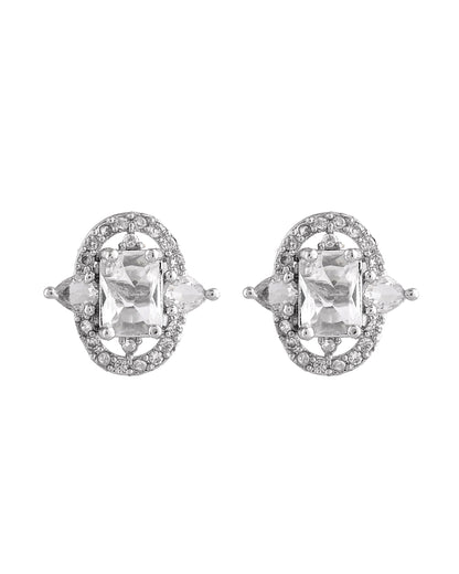 VOJ Silver Plated Rectangular Ad Stone Studded Chain Set