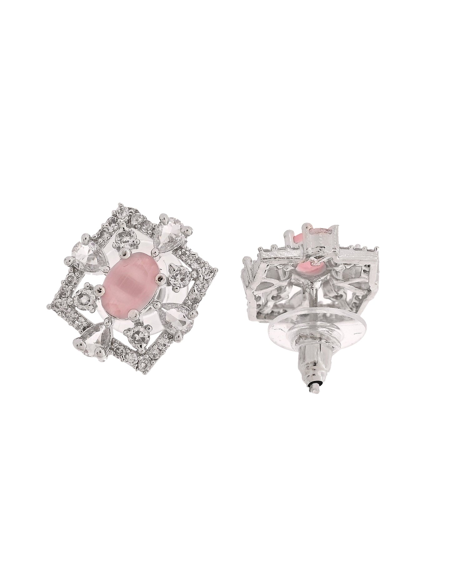 VOJ Silver Plated Baby Pink Circular Stone Studded Designer Ad Chain Set