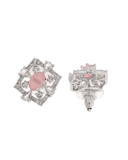 VOJ Silver Plated Baby Pink Circular Stone Studded Designer Ad Chain Set
