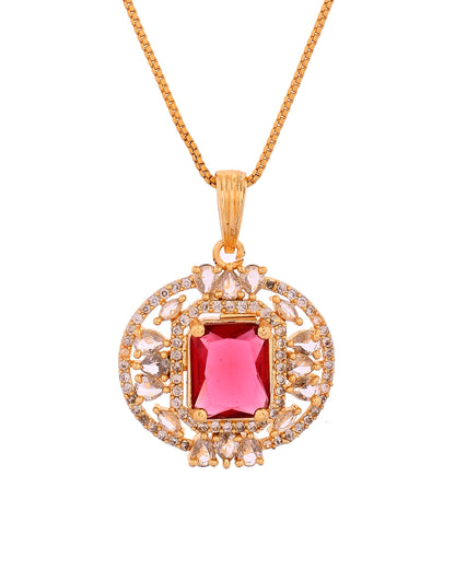 VOJ Gold Plated Ruby Red Rectangular Cz Stone Studded Chain Set