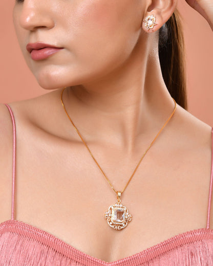 VOJ Gold Toned Rectangular Shaped Ad Chain Set