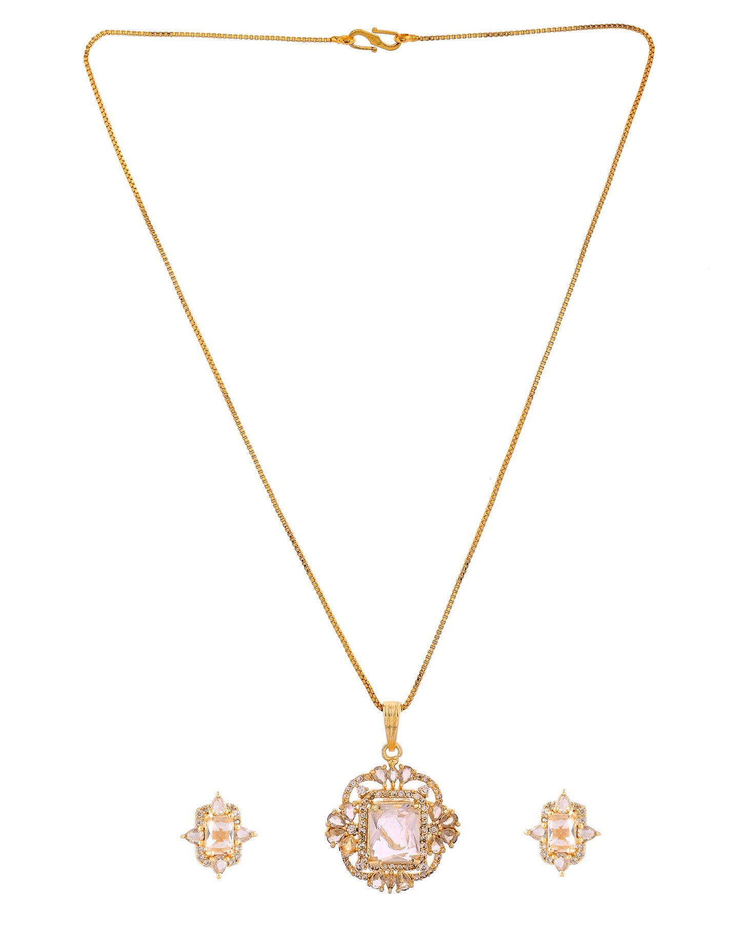 VOJ Gold Toned Rectangular Shaped Ad Chain Set
