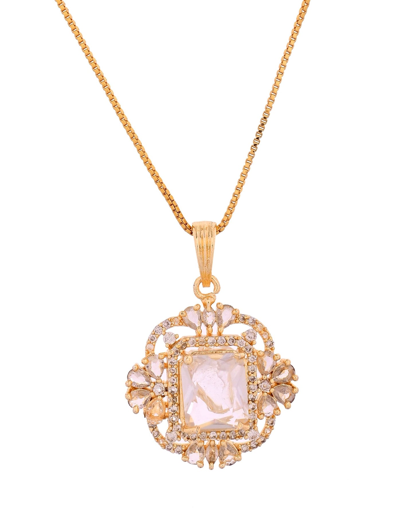 VOJ Gold Toned Rectangular Shaped Ad Chain Set