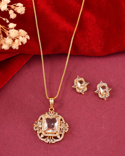 VOJ Gold Toned Rectangular Shaped Ad Chain Set