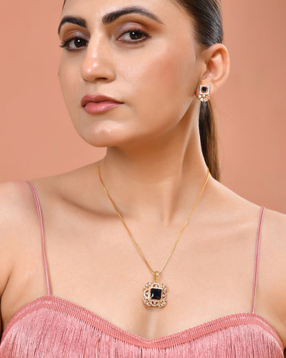 VOJ Gold Plated Blue Square Shaped Stone Studded Ad Chain Set