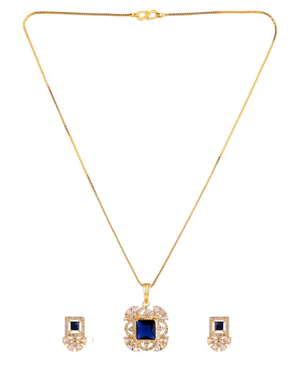 VOJ Gold Plated Blue Square Shaped Stone Studded Ad Chain Set
