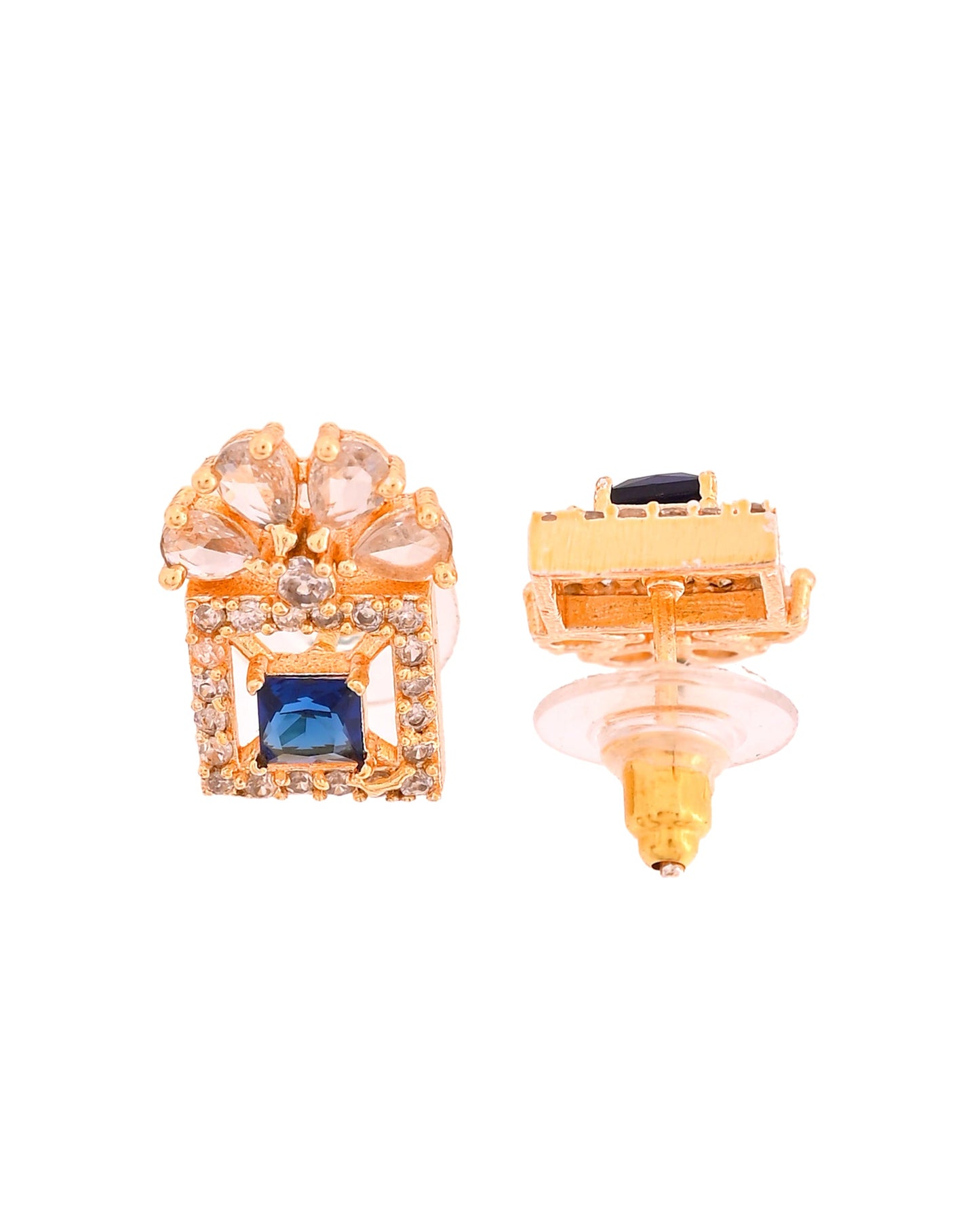 VOJ Gold Plated Blue Square Shaped Stone Studded Ad Chain Set