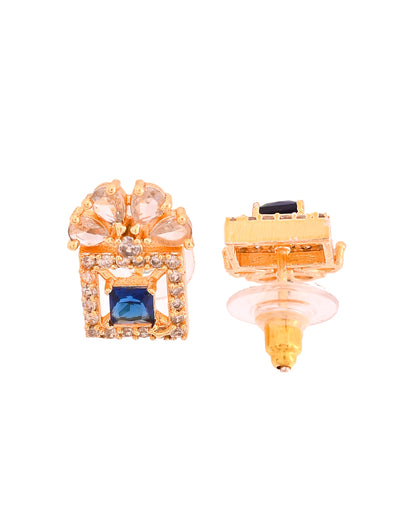 VOJ Gold Plated Blue Square Shaped Stone Studded Ad Chain Set