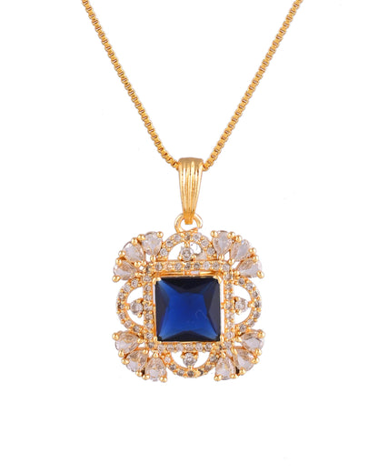 VOJ Gold Plated Blue Square Shaped Stone Studded Ad Chain Set