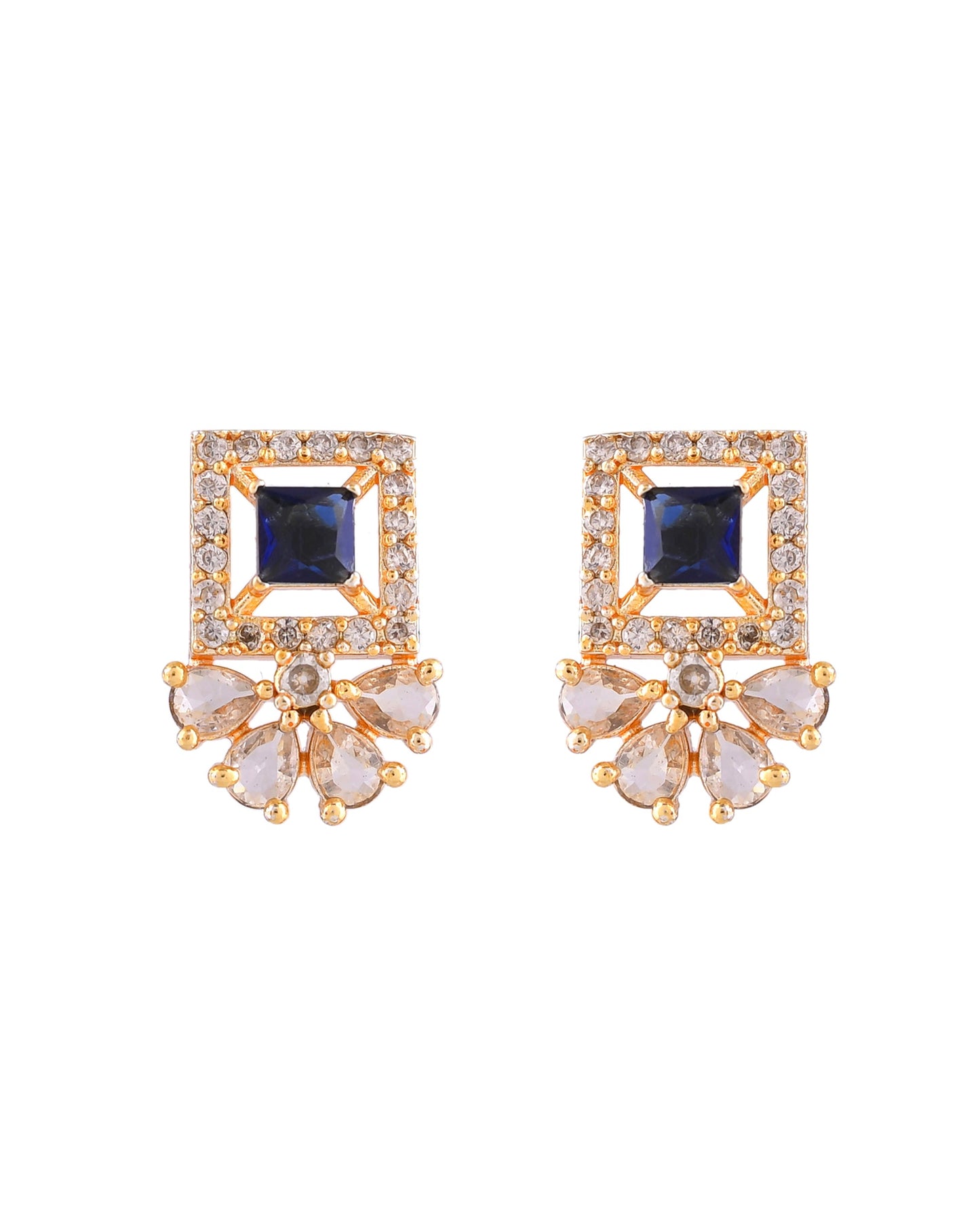 VOJ Gold Plated Blue Square Shaped Stone Studded Ad Chain Set