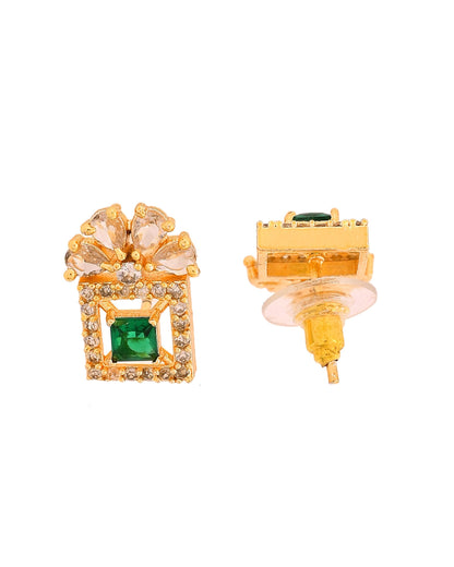 VOJ Gold Plated Green Square Shaped Stone Studded Ad Chain Set
