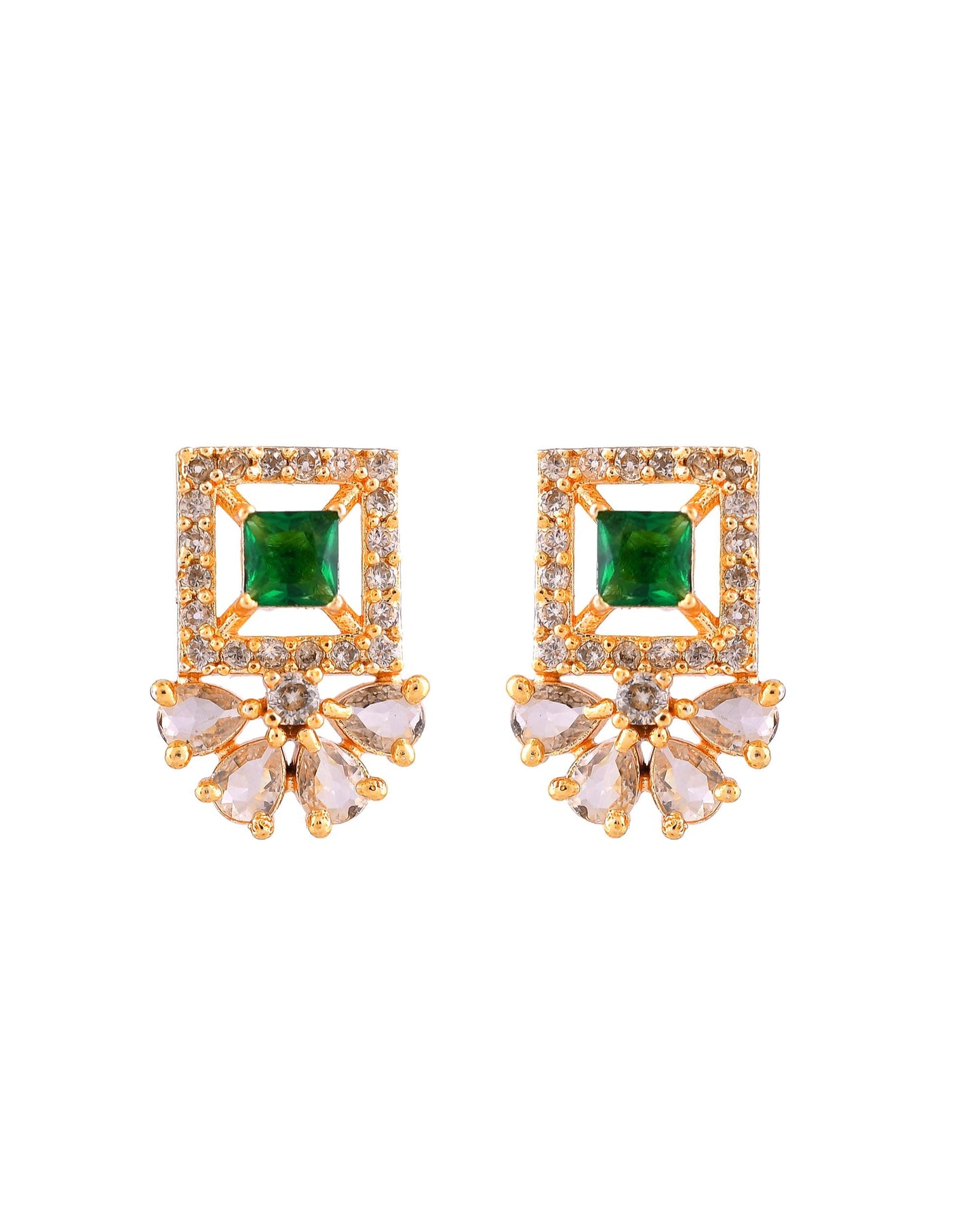 VOJ Gold Plated Green Square Shaped Stone Studded Ad Chain Set