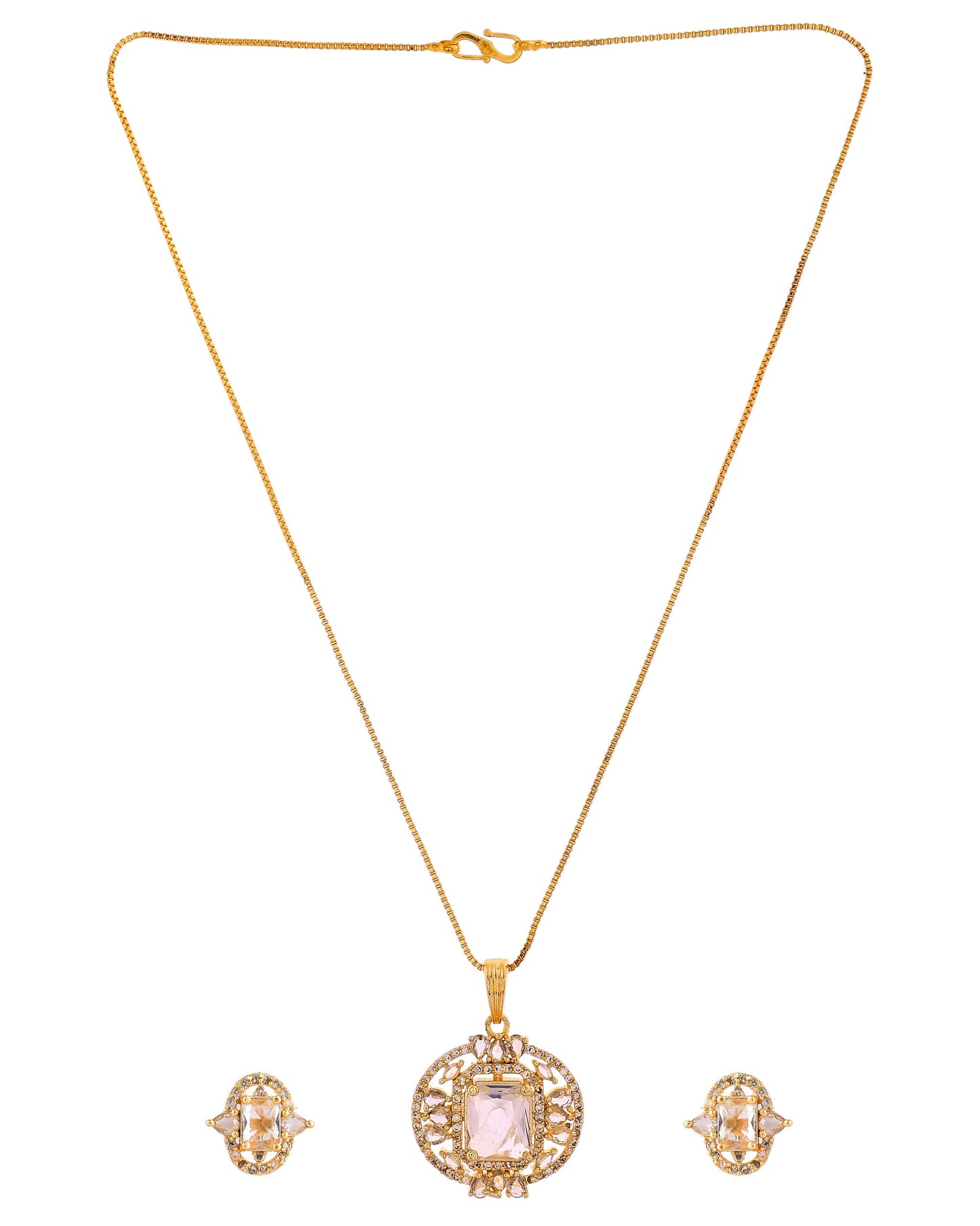 VOJ Gold Plated Rectangular Shaped Cz Stone Studded Chain Set
