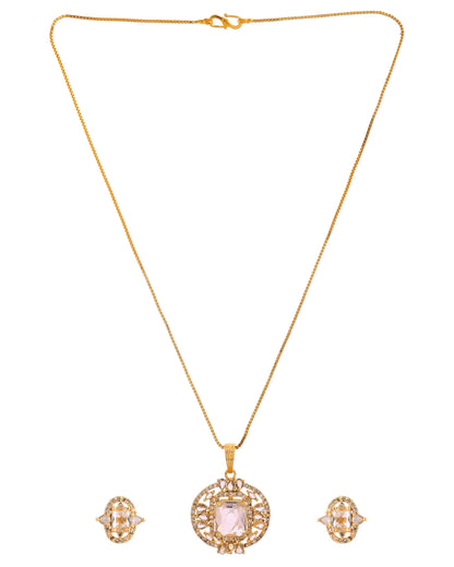 VOJ Gold Plated Rectangular Shaped Cz Stone Studded Chain Set