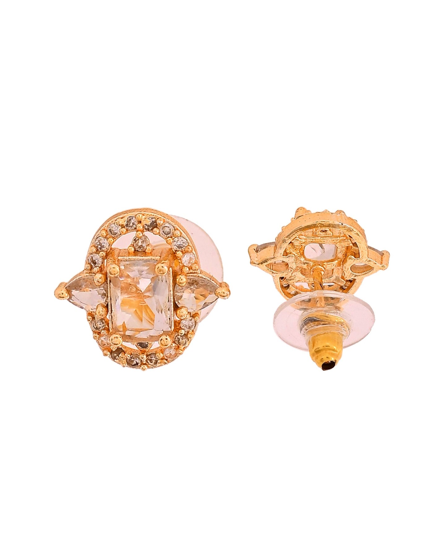 VOJ Gold Plated Rectangular Shaped Cz Stone Studded Chain Set