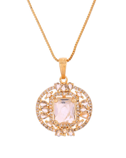 VOJ Gold Plated Rectangular Shaped Cz Stone Studded Chain Set